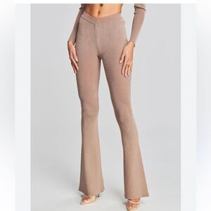 SER.O.YA Women's Lux Pants Fitted Flare Brown Ribbed‎ High Rise V Waist Size L